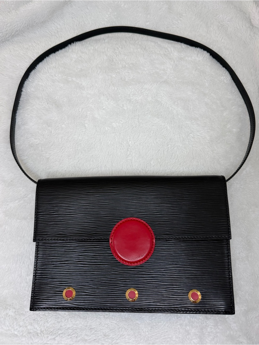 Louis Vuitton Black Leather Shoulder Bag with Red Accents